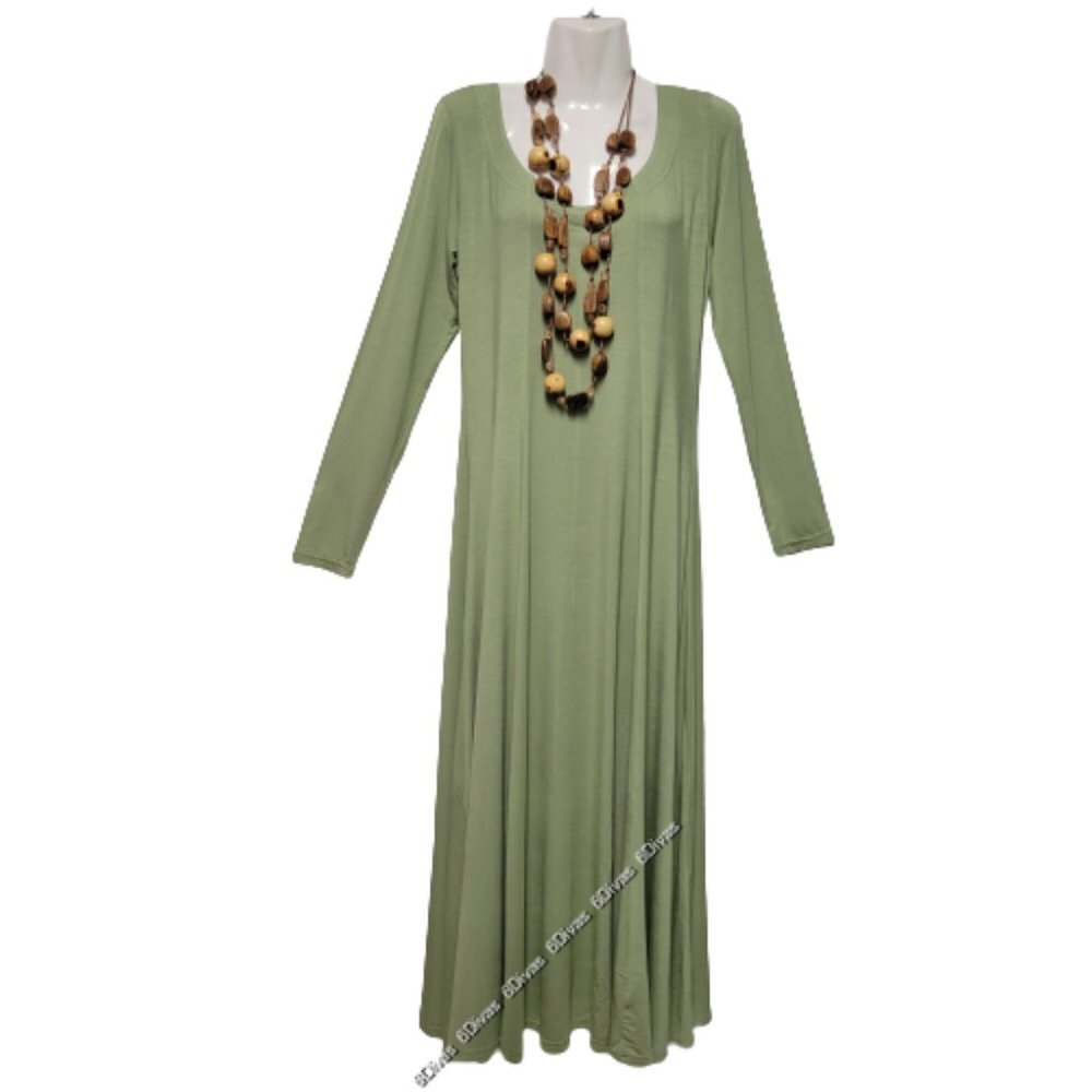 Green Long Dress Bamboo Dress Maxi Midi Dress _ Size L